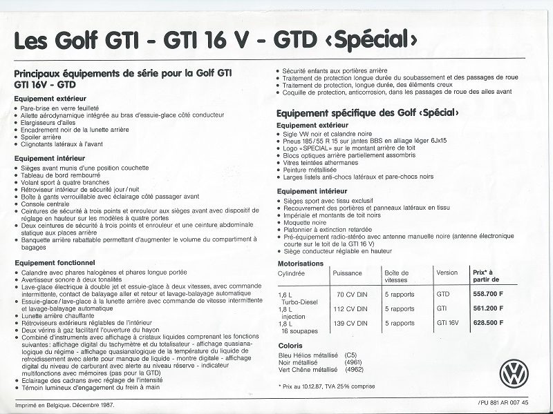 VW GOLF II GTI "MATCH" * 1988 * Très bon état *